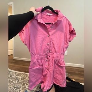 Pink denim romper